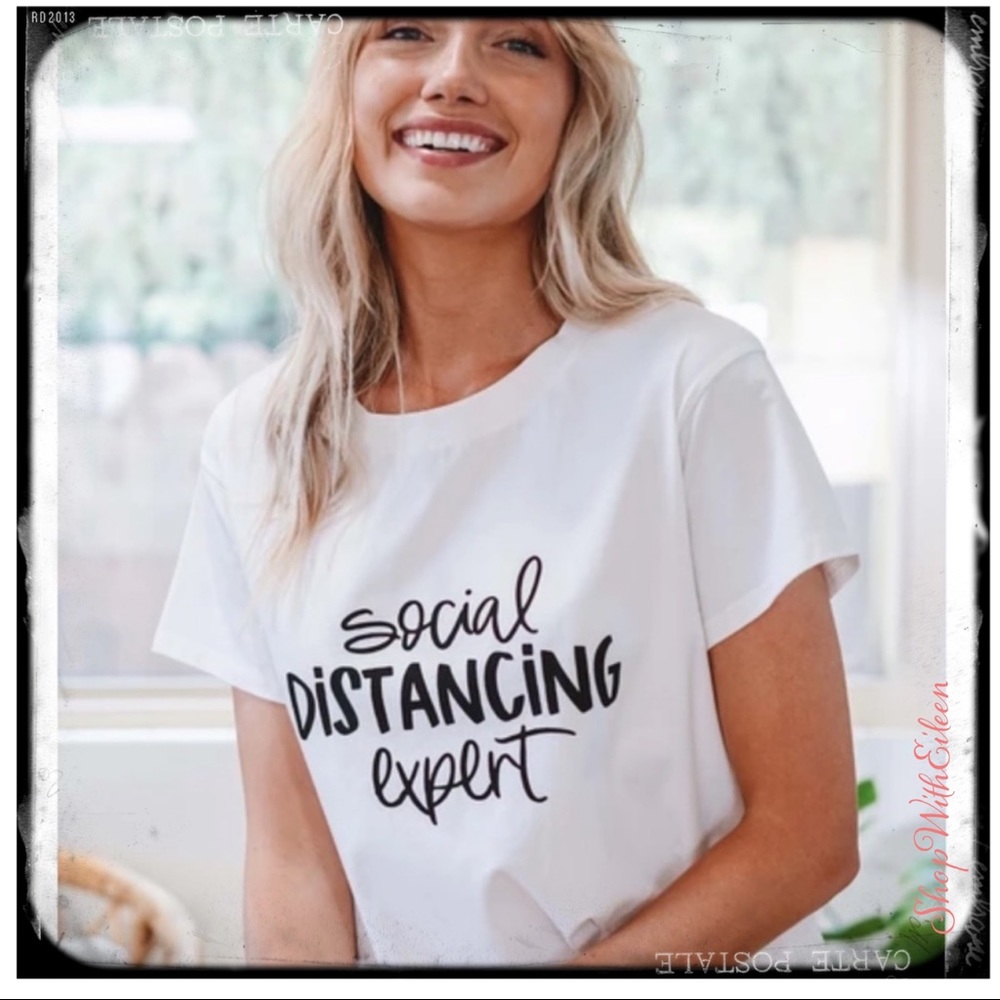 Social Distancing Expert White Graphic T-shirt